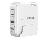 Ładowarka i akumulator UNITEK Ładowarka biurkowa GaN 70W 2x USB-A 2x USB-C P1228AWH